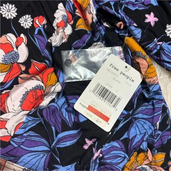 Free People Black Floral Blouse with Purple, Red & Orange Accents - Picture 4 of 13